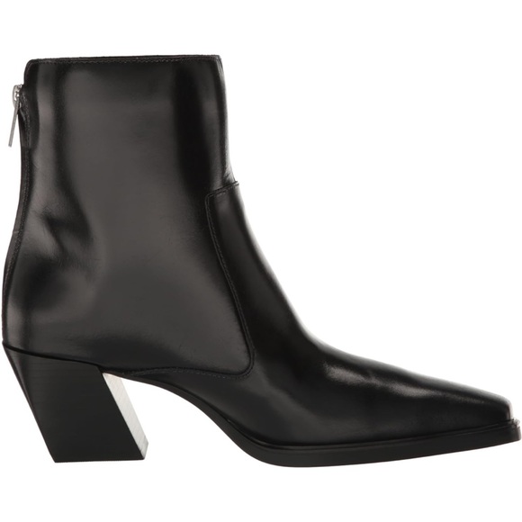 Vince Camuto Bootie Stacked Heel Pump Shoes Black Napa Leather Mid Calf Boot new - Picture 2 of 6